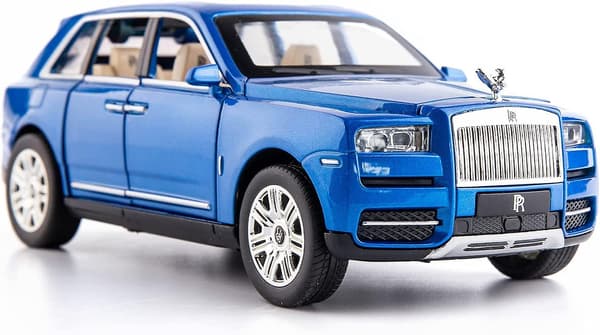 1/24 skala Rolls-Royce Cullinan SUV modelbil legetøj, zinklegering træk tilbage legetøjsbil med lyd og lys til børn drenge piger gave (blå)