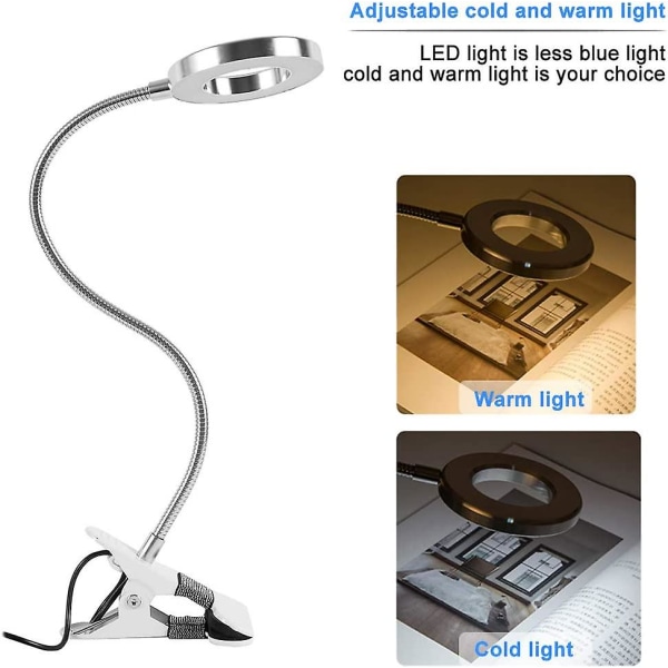 Skrivebordslampe 48 Led Usb Klypelampe Arbeidslys Øyebeskyttelse 8w Led Leselampe Med Klips Kaldt Og Varmt Hvitt Lys