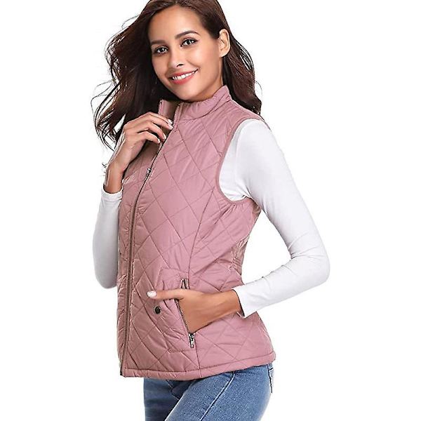 Naisten Vuorattu Vetoketjullinen Liivi, Hihaton Takki Liivi Pink L