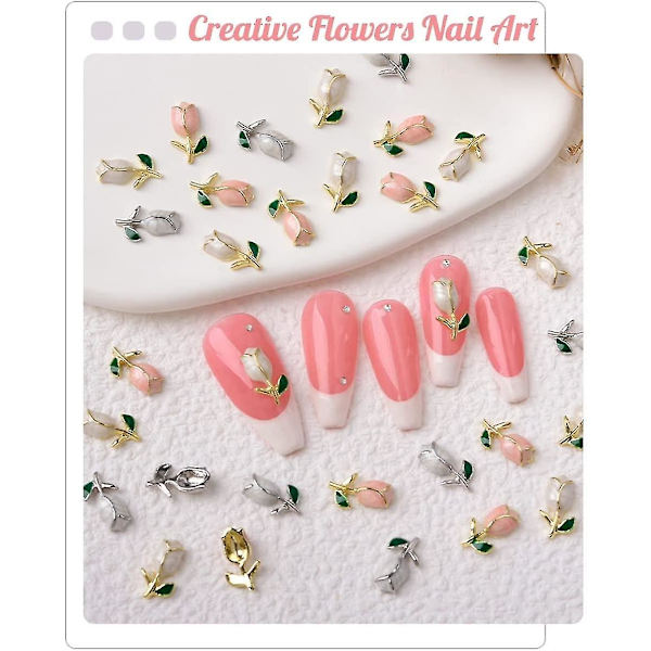 20 st 3d Tuilip nagelcharms blomma nagel strass nagelkonst pärlor nagel nitar lyxig tulpan nagel smycken söta gyllene legering blomma charms för nagel dekor