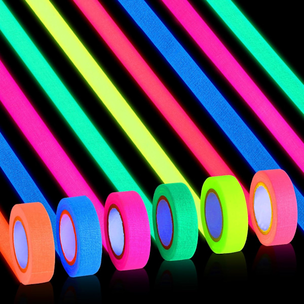 6 Glow-in-the-dark-tejp, 15mm x 5m fluorescerande färgtejp, lysande färgglada tejper, dekorativ tejp