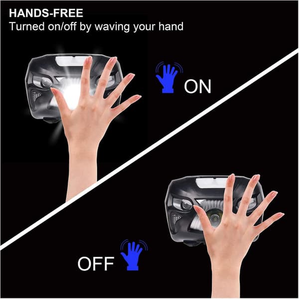 USB Oppladbar LED Hodelykt Kraftig Hodelykt med 400lm, 8 Lysmoduser, IPX4 Vanntett, Bevegelsessensor