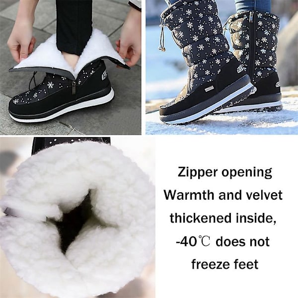 Paksupohjaiset lämpimät naisten talvisaappaat, vedenpitävät mukavat lumisaappaat White snowflake 41