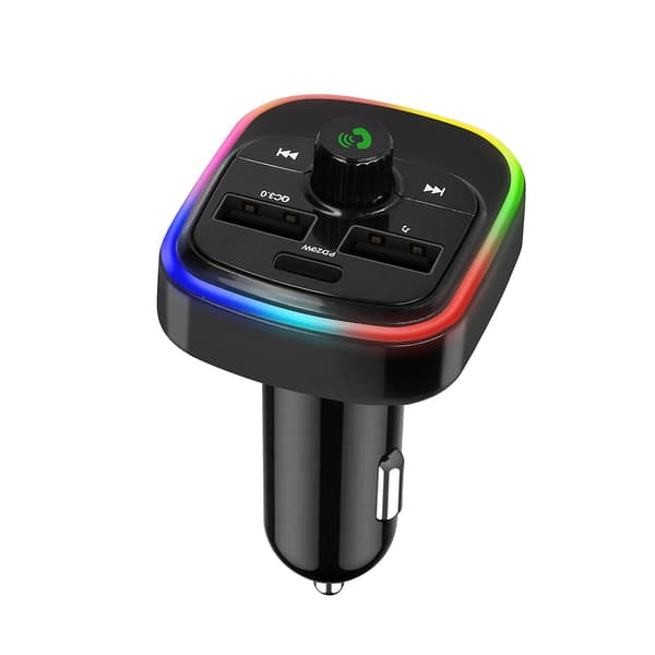 Bluetooth FM-sender med billader USB QC 3.0 og USB-C 20W C4, Svart