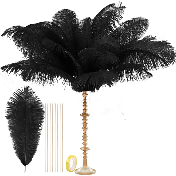 Svarta strutsfjädrar Bulk - 10 stycken tillverkningssats 28 tum långa stora fjädrar för hantverk Vas Centerpieces Fjäderlampa Bröllopsfest Pack Flower Arr