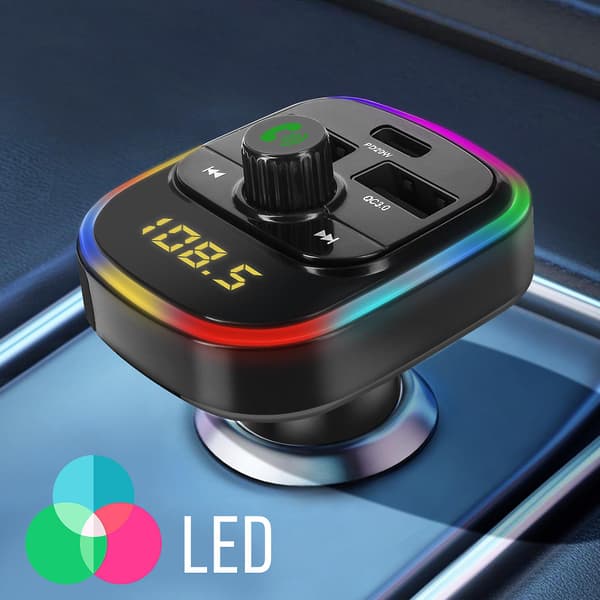 Bluetooth FM-lähetin autolaturilla USB QC 3.0 ja USB-C 20W C4, musta