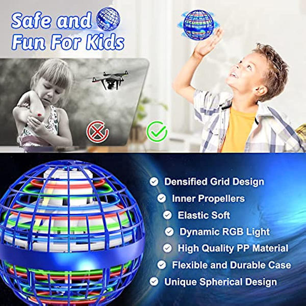 Flygende Ball Leker Hover Ball Kontroller Fly Orb for Barn Voksen Mini Drone Flygende Spinner Ball Med 360° Roterende RGB Lys Utendørs Innendørs Red