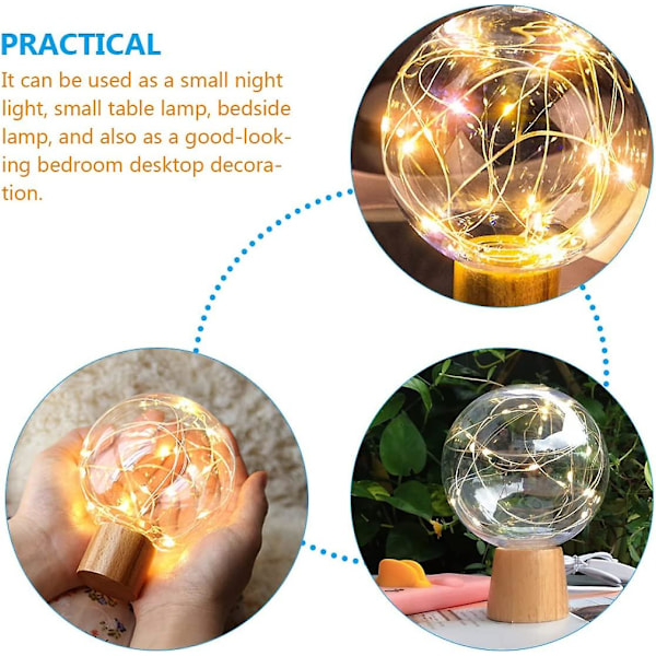 Krystallkule Natt Glasskule Nattlys LED Nattlys Kule Nattlampe USB Oppladbar