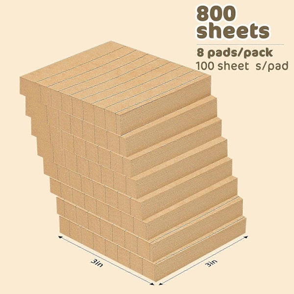 8 Block Kraftfodrade Självhäftande Anteckningsblock, 3x3 Tum Självhäftande Anteckningsblock, 80 blad/block