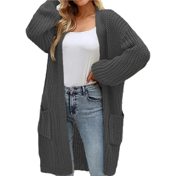 Dam Casual Öppen Framtill Långärmad Stickad Tröjor Ytterkläder Rockar Dark grey 4XL