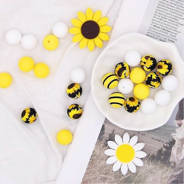 34 stk. 12 stilarter Silikone Focal Perler Bi Blomst Sommerfugl Formet Silikone Perler Gummi Perler til Perlepenne Nøgleringe Halskæder Smykkefremstilling Håndværk