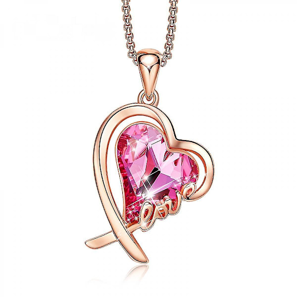 Romantisk Alla hjärtans dag Nyår present Halsband med ädelstenar, Kristallhänge Halsband Smycken för kvinnor Födelsedagshalsband för kvinnor, Hjärta pink