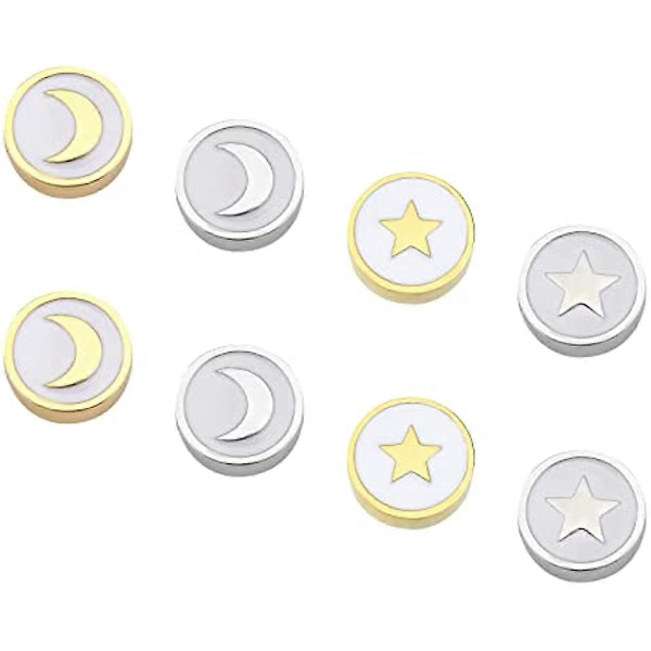 8 stk. 2 Stiler 9,5 mm Gullfarget og Rustfritt Stål Farge Flate Runde Emaljeperler Stjerne Emaljeperler Måne Emaljeperler Metall Spacer Perler for Smykkefremstilling
