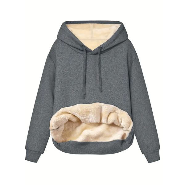 Solid Kangaroo Pocket Hoodie, Casual Långärmad Hoodie För Höst & Vinter, Damkläder grey 3XL