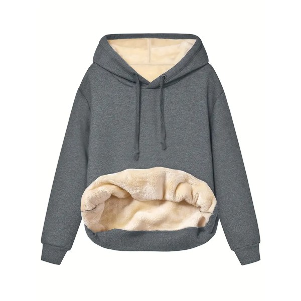 Solid Kangaroo Pocket Hoodie, Casual Långärmad Hoodie För Höst & Vinter, Damkläder grey M