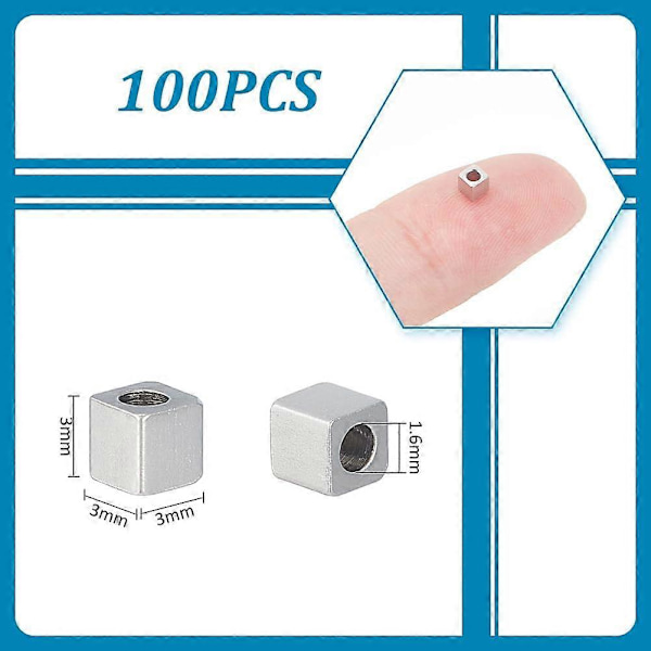 100 kpl 3 mm kuutiopaloja 304 ruostumatonta terästä neliönmuotoisia välihelmiä metallisia irtopaloja pieniä sileitä helmiä saumattuja helmiä tee-se-itse rannekoru kaulakoru koruihin