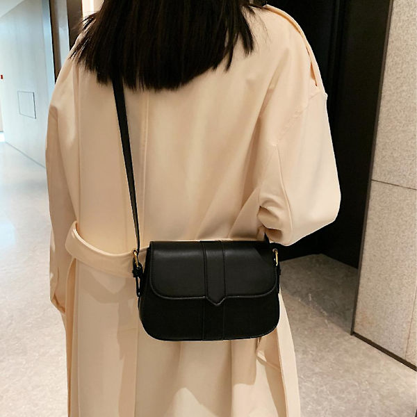 Mote Retro PU Lær Sadelveske Skulderveske Crossbody Veske Dame Ensfarget Underarmsveske black