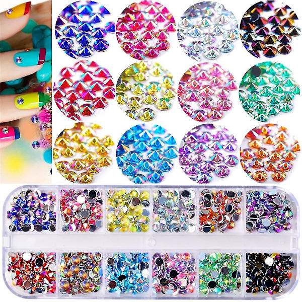 5 lådor färgglada nagelkonst strass kit - Flerfärgade nagelkristallpärlor nageldiamanter nagelhästögastrass med pincett och nagelkonstborste för