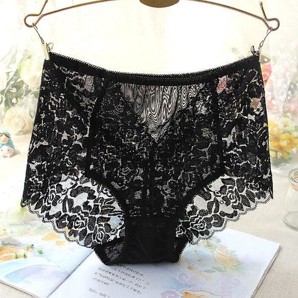 Dam sexiga mesh trosor hög midja sömlösa spets underkläder briefs transparent siden kvinnor bomullshälsa trosor underkläder xxxl Red L&1pc