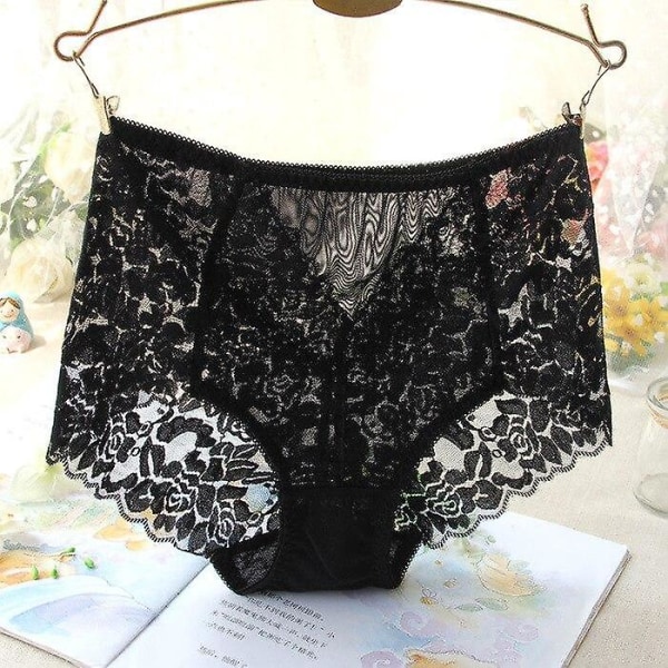 Naisten seksikkäät verkkopikkuhousut korkeavyötäröiset saumattomat pitsialushousut läpinäkyvät silkkiset naisten puuvillaiset terveysalushousut alusvaatteet xxxl Black M&1pc