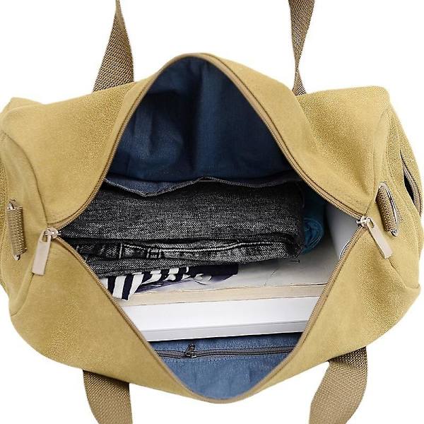 Reisebag, Canvas Stor Kapasitet Gym Tote Bag Weekendbag Overnatting Bag Khaki 44*26*19CM