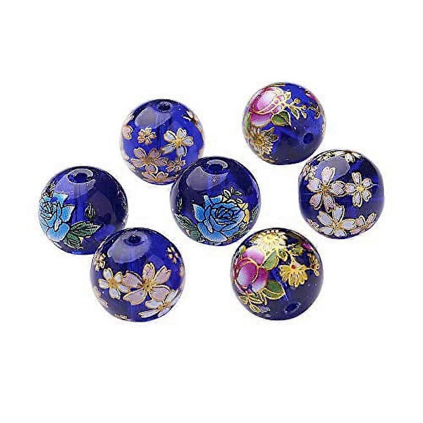 20 st 14mm Färgade Ritblommor Glaspärlor Transparent Runda Pärlor för DIY Smyckestillverkning (Transparent Blå Blandad Färg)