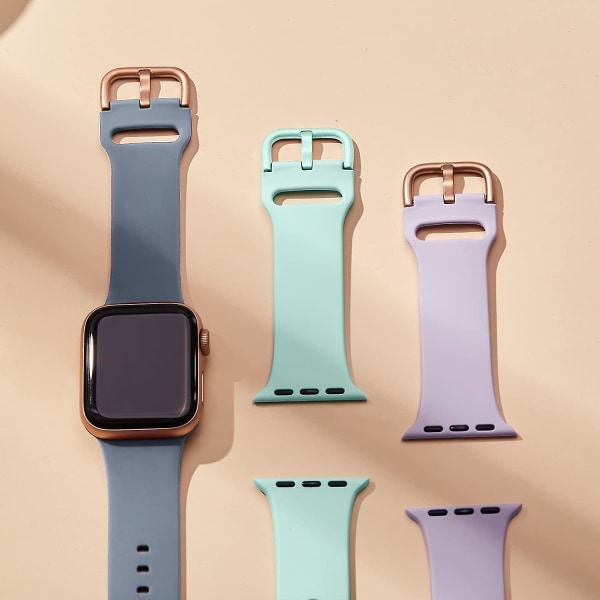 3-pack kompatibla med Apple Watch-armband 45 mm 44 mm 42 mm, mjukt silikonersättningsarmband med klassiskt spänne för iWatch Series Se 7 6 5 4 3 2 1 för kvinnor