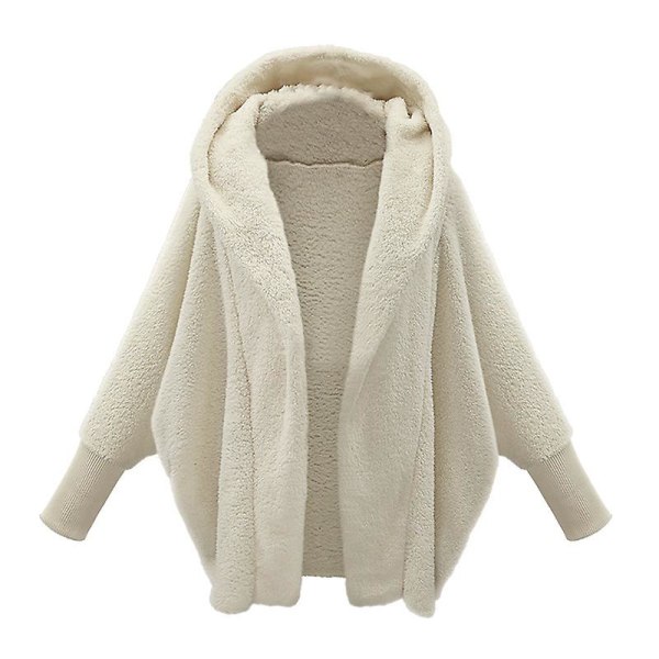 Dame Vinter Fuzzy Fleece Frakke, Åben Front Hætte Cardigans Jakke White 3XL