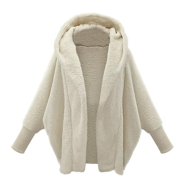 Dame Vinter Fuzzy Fleece Jakke, Åpen Front Hette Cardigans White L