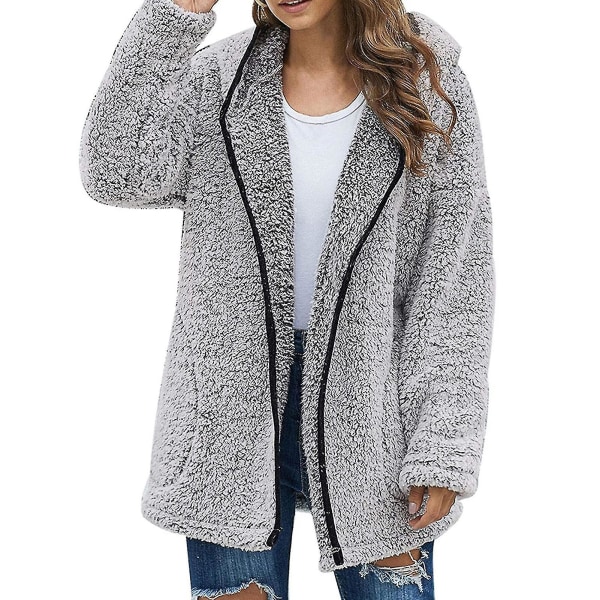 Dame Casual Ensfarvet Revers Langærmet Sweater Vinter Efterår Tyk Komfortabel Lang L Gray