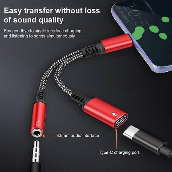 Type C 2-i-1 Type-C Han til PD 60W Type-C Opladning + 3,5 mm Audio Hun Hovedtelefon Adapter Splitter Style B