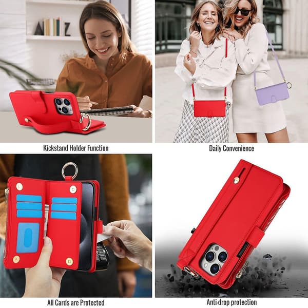 Crossbody Lommebok Lærveske For iPhone 11 Pro Max / 11 Pro / iPhone 11 Red For iPhone 11
