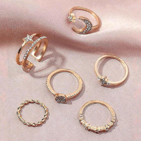 Kristallknuckle Rings Set Star Ring Guld Måne Finger Joint Stackable Ring Pour Femmes Et Filles
