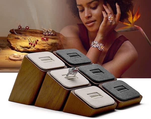 3 stk. Træ Ring Display Stand Vitrineskab Smykke Display Stand Ring Organizer Holder