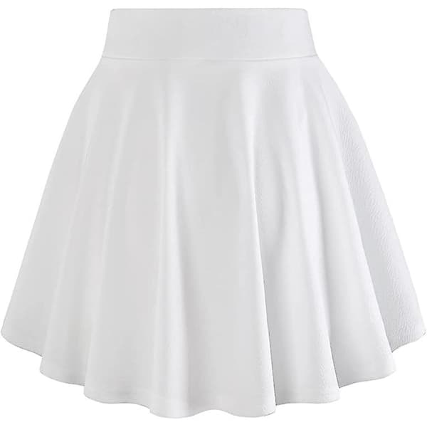 Kvinners Plise Mini-Skjørt, Solid Ruffle Lingeri-Skjørt Med Shorts White M