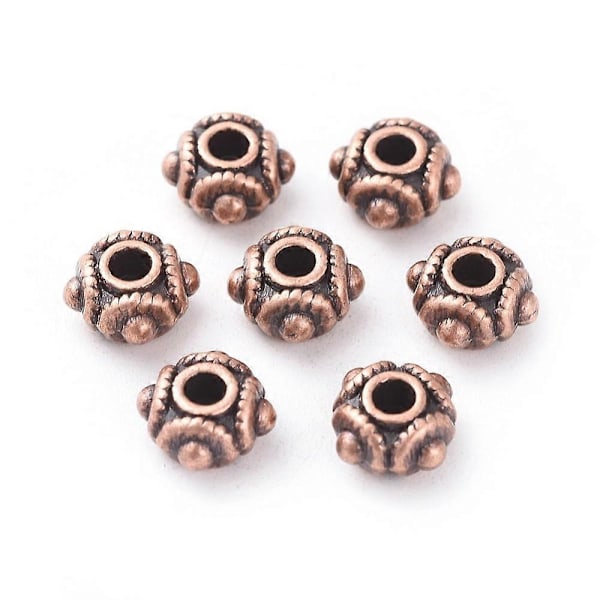 Tibetansk Rød Kobber Metal Perler Blyfri & Cadmiumfri Rondel 8mm i diameter 5mm tyk hul: 2mm
