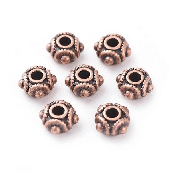 Tibetanska Röd Kopparmetallpärlor Blyfria & Kadmiumfria Rondelle 8mm i diameter 5mm tjock hål: 2mm