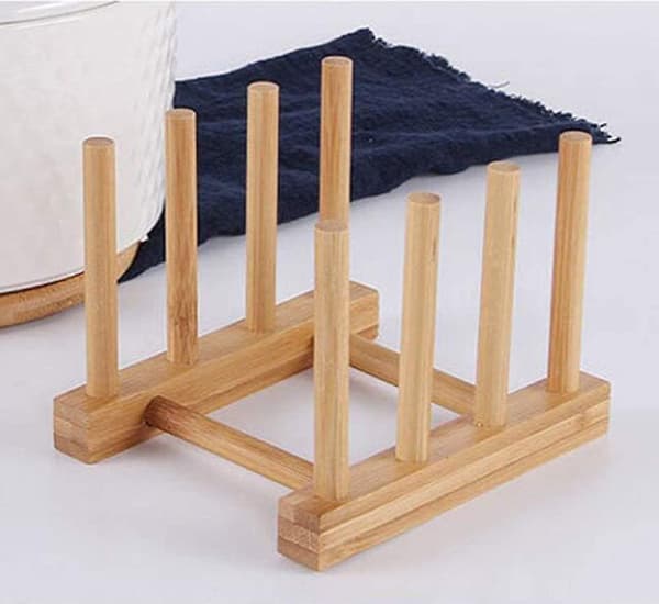 2 st hem och kök naturliga bambu diskställ, bambu trä tallrikar rack/pannor/koppar diskställ
