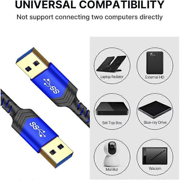 USB 3.0 A til A han-kabel. USB 3.0 til USB 3.0 kabel 2-pakke (1 m + 2 m) USB han til han
