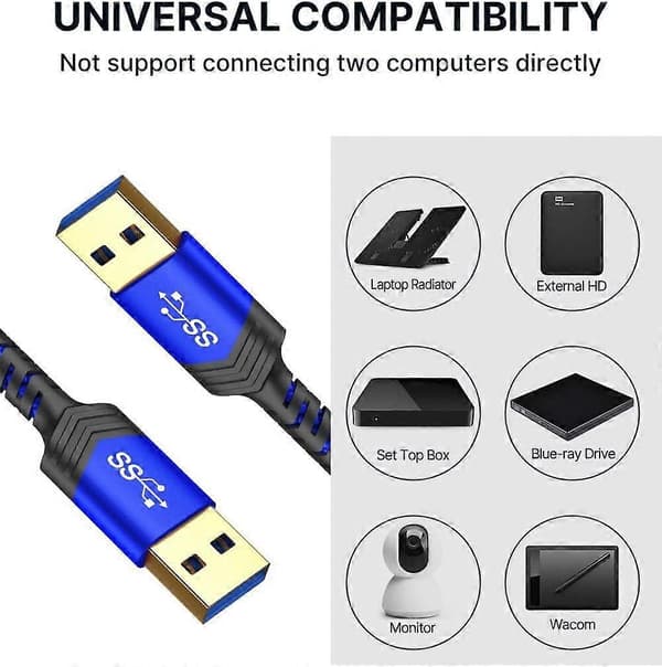 USB 3.0 A til A hannkabel. USB 3.0 til USB 3.0 kabel 2-pakning (1 m + 2 m) USB hann til hann