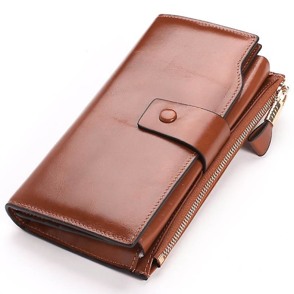 Retro Stil Toppskikts Läder Tri-fold Multifunktionell Kortfack Dragkedja Plånbok för Kvinnor