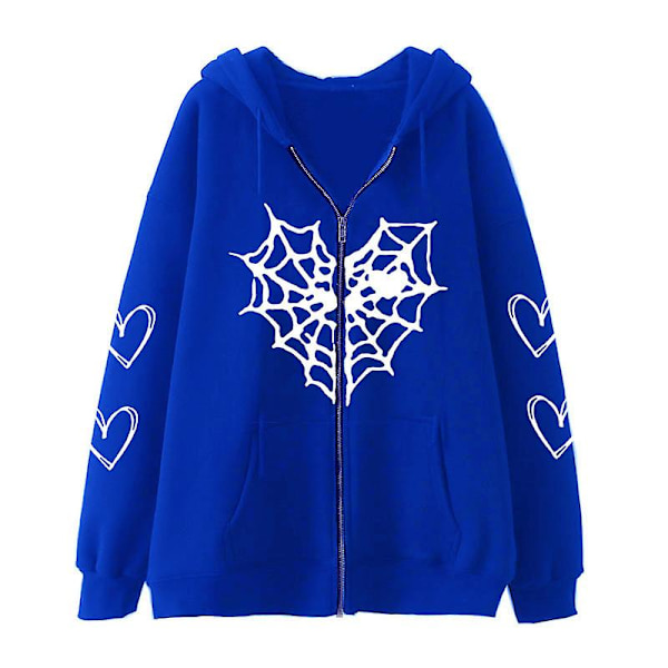 Dame Spider Web Hjerte Hættetrøjer, Hættetrøje med Lynlås Blue S