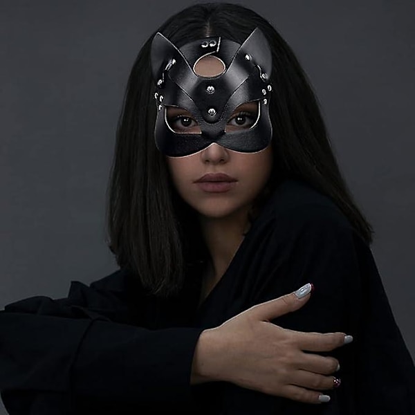 Kvinnor Läder Katt Mask Sexig Halv Ansikte Ögonmask Cosplay Kostym Rekvisita Halloween Fest Maskerad Mardi Gras B
