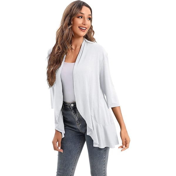 2023 Ny Dammode Temperament Rock Solid Färg Casual Cardigan Sju Punkter Topp white M