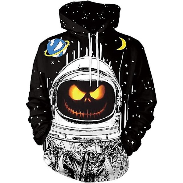 Langermet hettegenser for menn Halloween Morsom Crew Neck Sweatshirt med kengurulomme Jul Flerfarget 3d-print Genser Størrelse L
