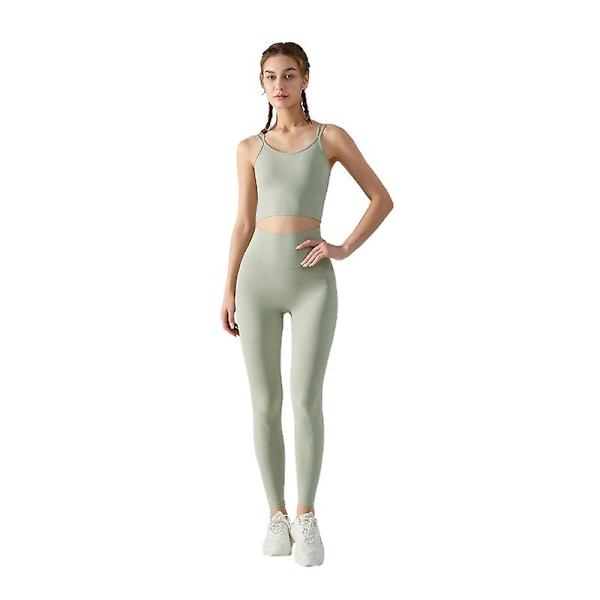 Naisten treeniurheiluliivit Fitness Selästä avoin pehmustettu liivi Jooga Crop Tank Top Green M