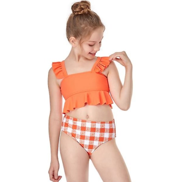 Flickor Badkläder Små Volanger Sommar Strand Split Badkläder Bikini orange 164