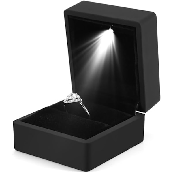 Ringlåda med LED-ljus, Smyckesväska för Ringförvaring, Förlovningsringlåda för  Födelsedagsklockpresentask(Svart)