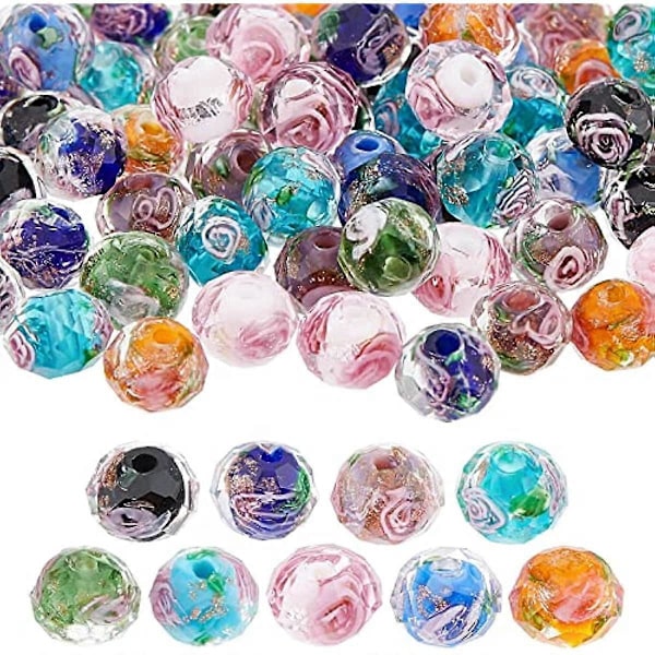 90 stk. Gullsand Lampwork Perler Tråder Håndlagde Indre Blomsterperler Fasetterte Rondelle Perler for Smykkefremstilling 8x6mm Blandet Farge