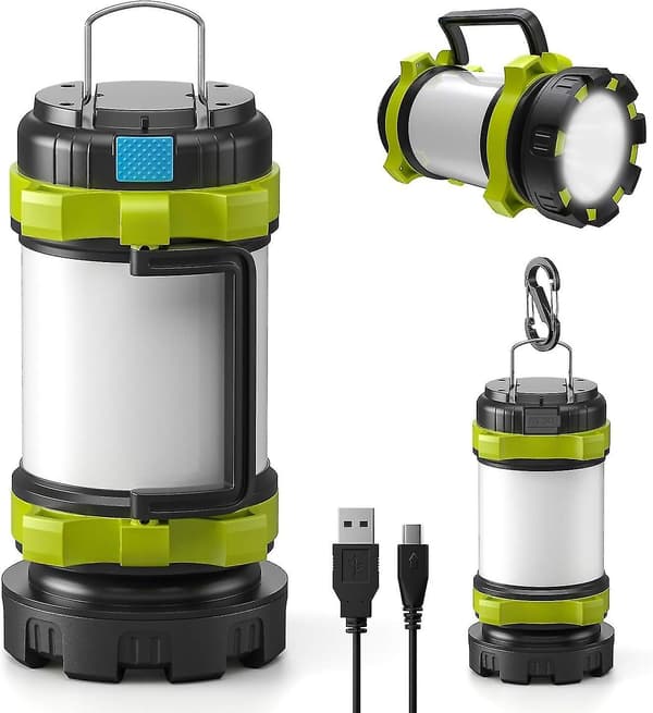 Oppladbar LED-campinglanterne, 3000mAh Power Bank Campinglys, 4 Moduser, IP65 Vanntett